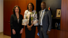 Les co-organisateurs de la SAM 2023 réunis : Laura Foschi, directrice de ADA, Mazamesso Assih, ministre togolaise en charge de l’inclusion financière et Yombo Odanou, Président du réseau MAIN.